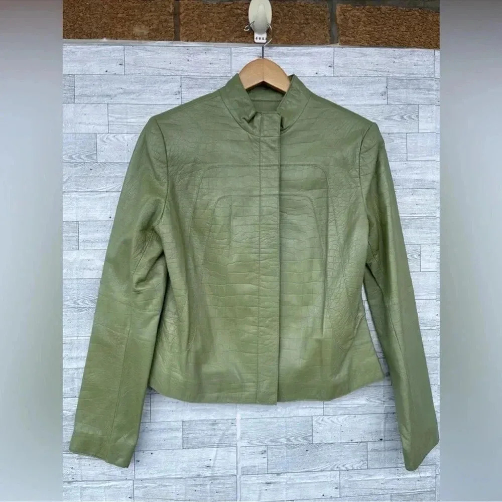 Elements by vakko olive green leather jacket large